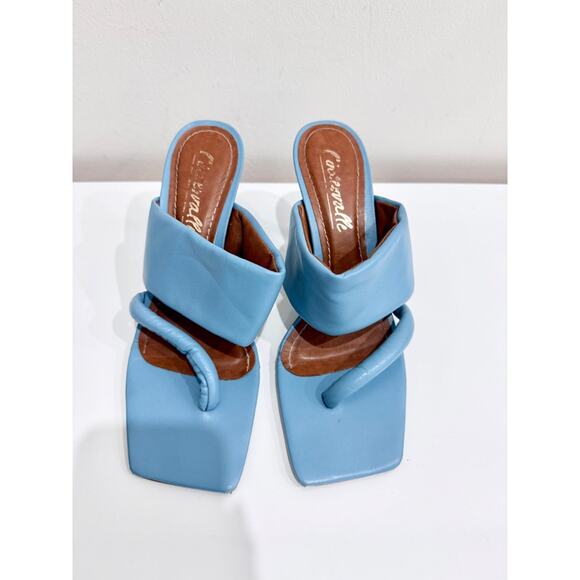 L'INTERVALLE Leather Thong Square Toe Stiletto Heels Jet Blue Women's Size US 9 - Picture 1 of 5